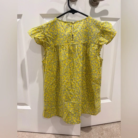 J. Crew Yellow Floral Smocked Ruffle Sleeve Top Size XS - Picture 2 of 5